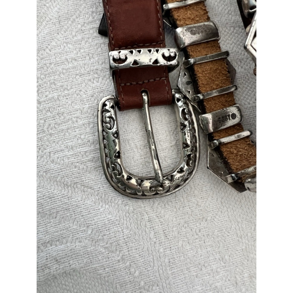 VINTAGE 1995 Brighton Women's Medium 31.5" 34.5" Concho Leather Belt Silver Tone - Picture 15 of 16